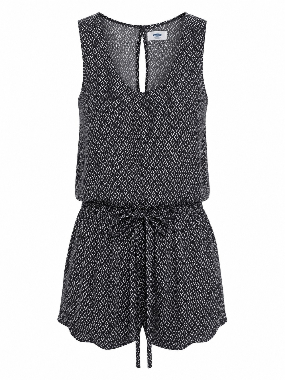 Old Navy Black White Printed Romper Women’s Small Sleeveless Tie Waist Keyhole